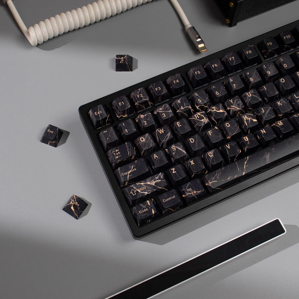 Teclas de mármol dorado negro, teclas PBT sublimadas con perfil de cereza para interruptores MX, Teclado mecánico 6.25u 7u, barra espacial dividida - imagen 2