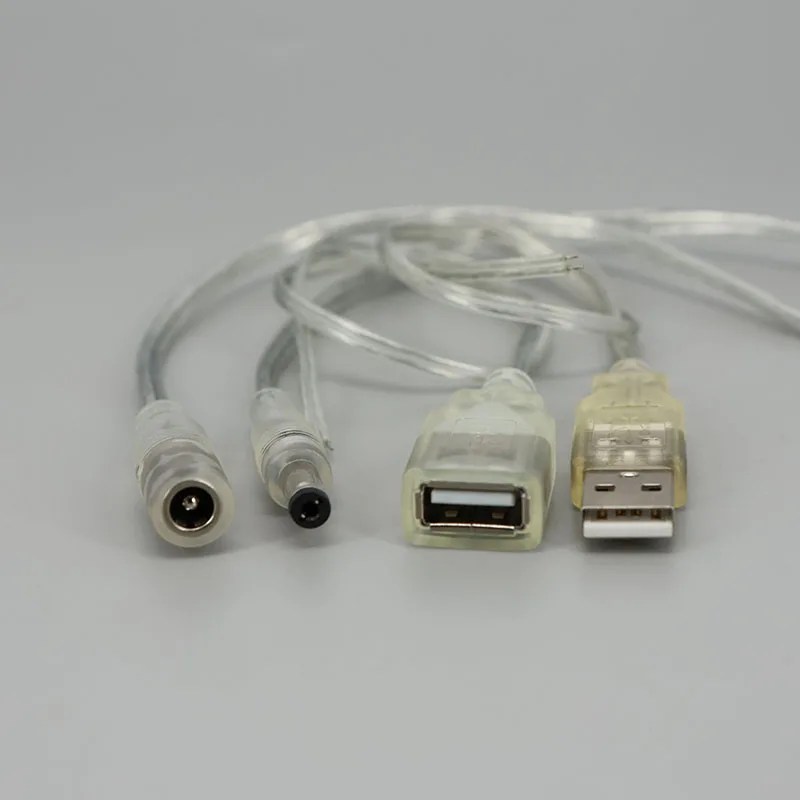 Adaptador de corriente CC USB macho hembra, Cable flexible transparente, conector Jack de barril de 5,5x2,1mm, Cable extensible para lámpara de neón de tira LED - imagen 4