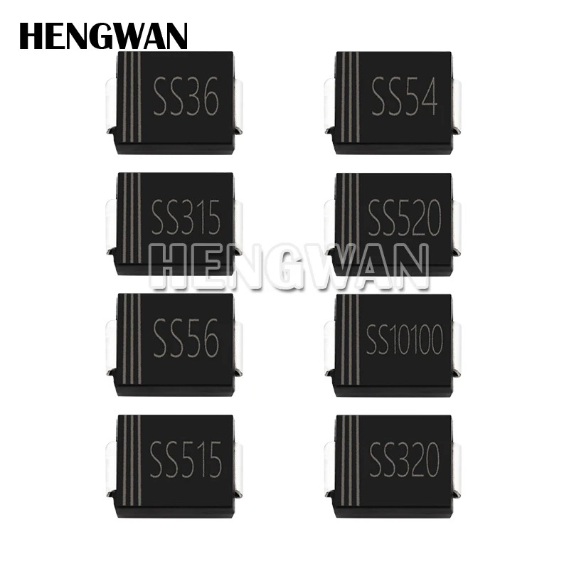 20 piezas diodo rectificador SMC Schottky SS320 SS52 SS54 SS56 SS34 SS36 SS310 SS315 SS58 SS510 SS515 SS520 SS10100 DO-214AB