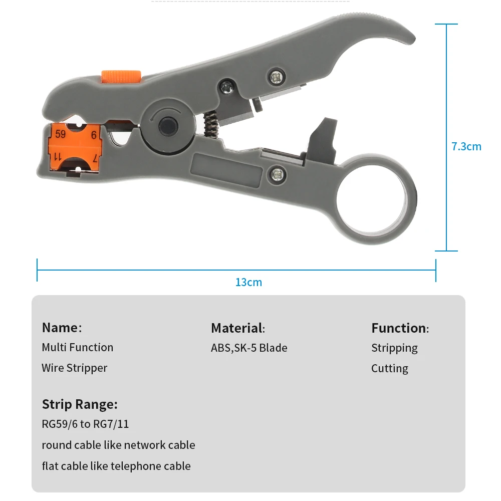 Herramienta peladora de red, cortador de cables Coaxial, herramienta peladora con funciones de corte y pelado para UTP/STP RG59 RG6 RG7 RG11 - imagen 5