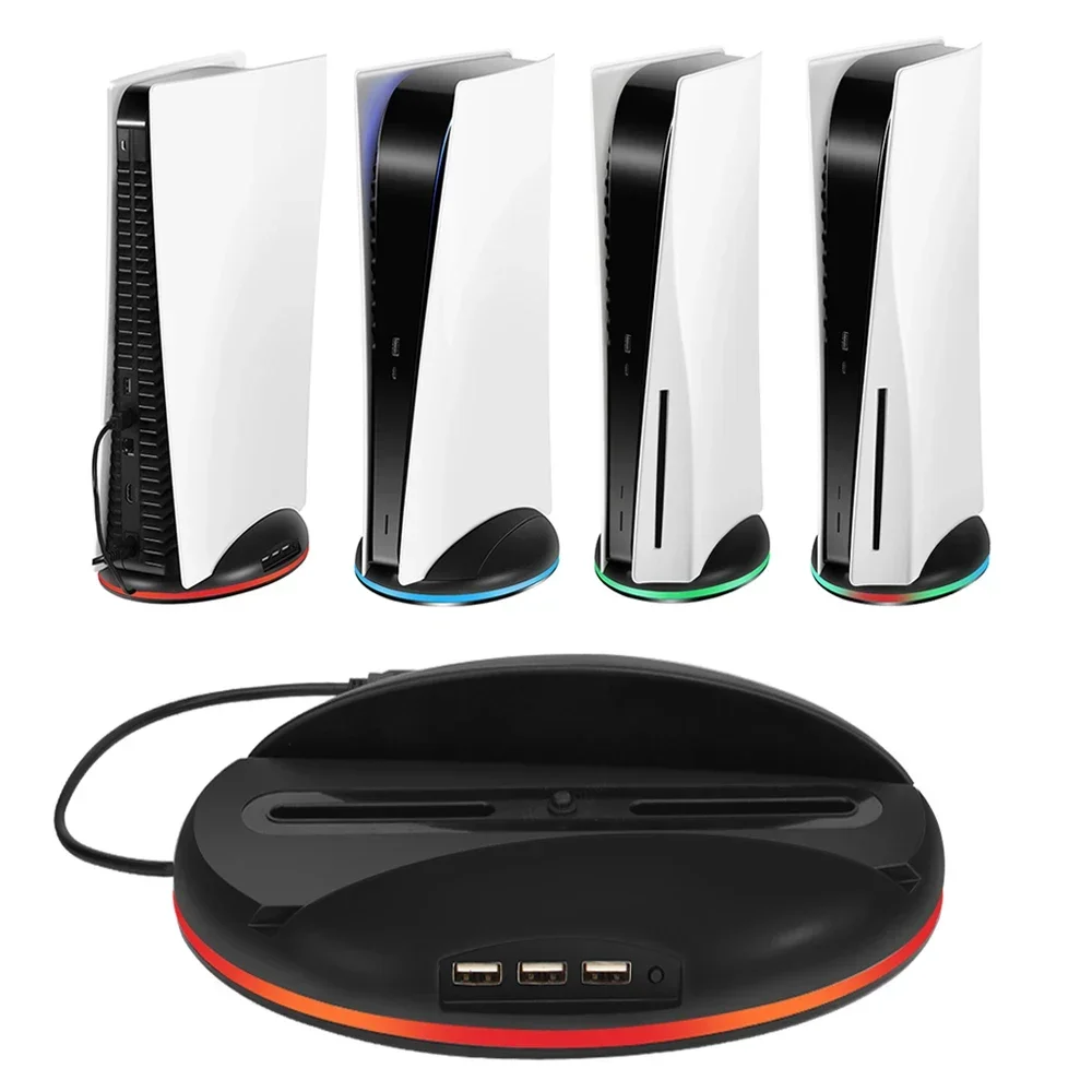 Nuevo para consola de juegos PS5, Base de iluminación Vertical LED RGB, soporte con 3 puertos USB 2,0 para accesorios Playstation 5 PS5