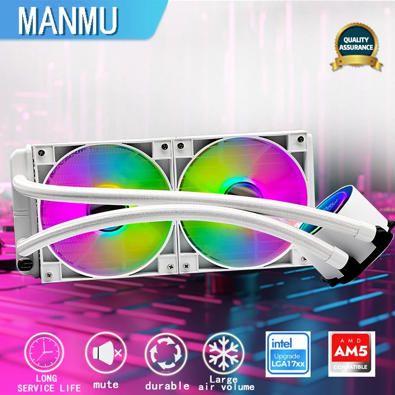 Manmu-enfriador de CPU líquido de 240mm, ventilador PWM de 4 pines, 120mm, RGB/AC, refrigeración por agua integrada AM5 AM4 Intel 115x/1200/1700/2011/2066 - imagen 4