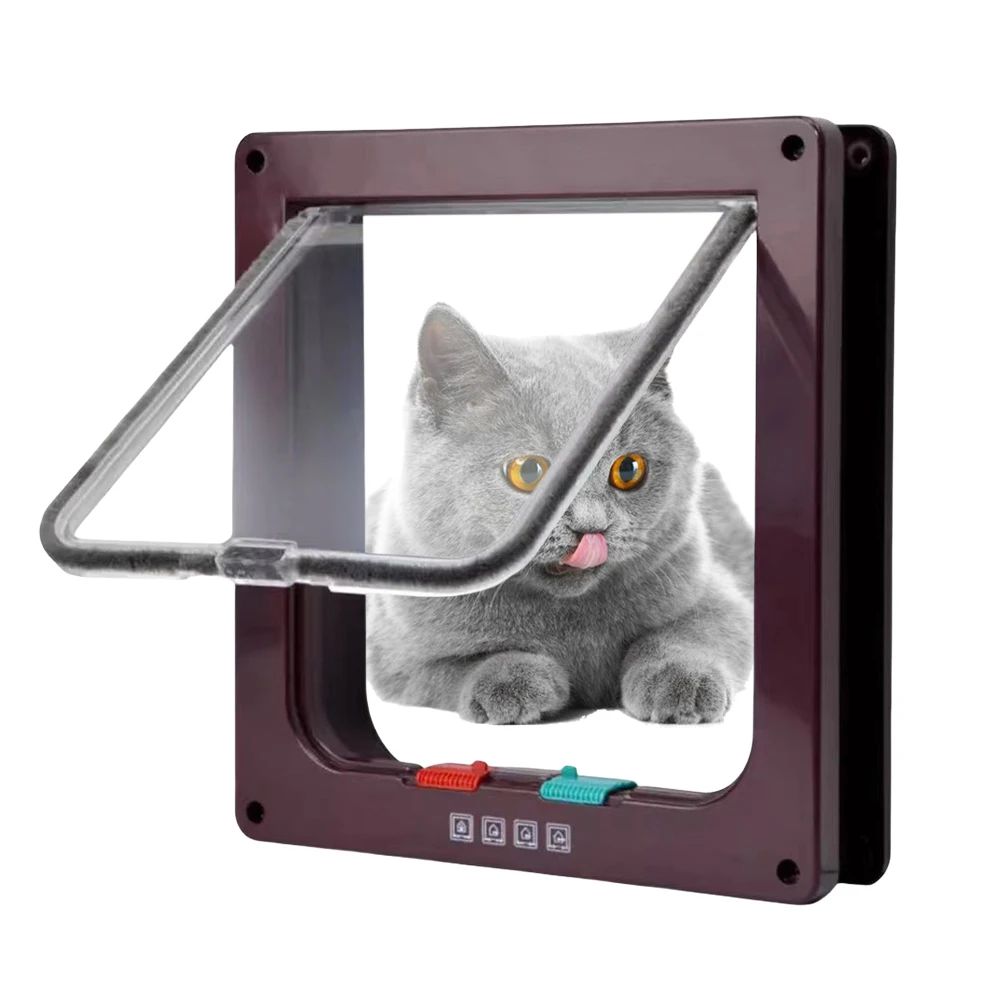 Puerta con solapa para gato con cerradura de seguridad de 4 vías, puerta de seguridad para mascotas pequeñas de plástico ABS, transparente, fina - imagen 2