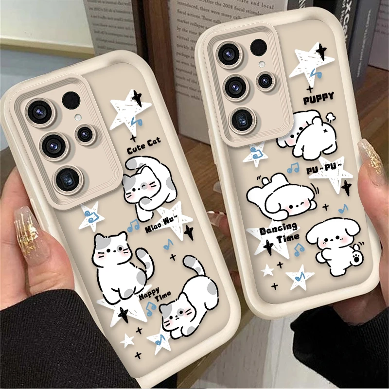 Preciosa funda de perro y gato para Samsung Galaxy S24 S25 S23 Ultra S22 S21 Plus FE A36 A56 A26 A16 A06 A15 A25 A35 A55 5G, funda de silicona