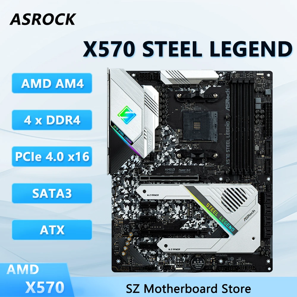Placa base ASROCK AMD X570 X570 STEEL LEGEND AM4, compatible con Ryzen 5800X3D 9 5900X 5600X 5700G CPU DDR4 4666 +(OC) M.2 ATX - imagen 2