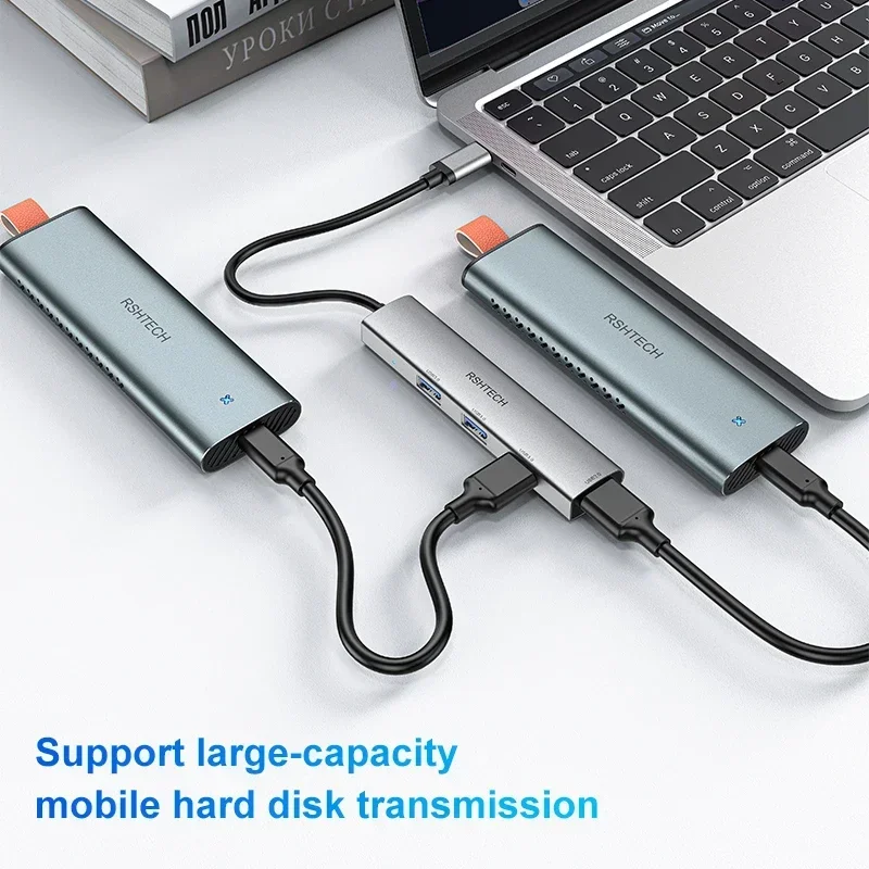RSHTECH-Hub USB de 4 puertos, divisor USB 3,0 con transferencia de datos de 5Gbps, extensor USB de aluminio para portátiles MacBook, carga no compatible - imagen 5