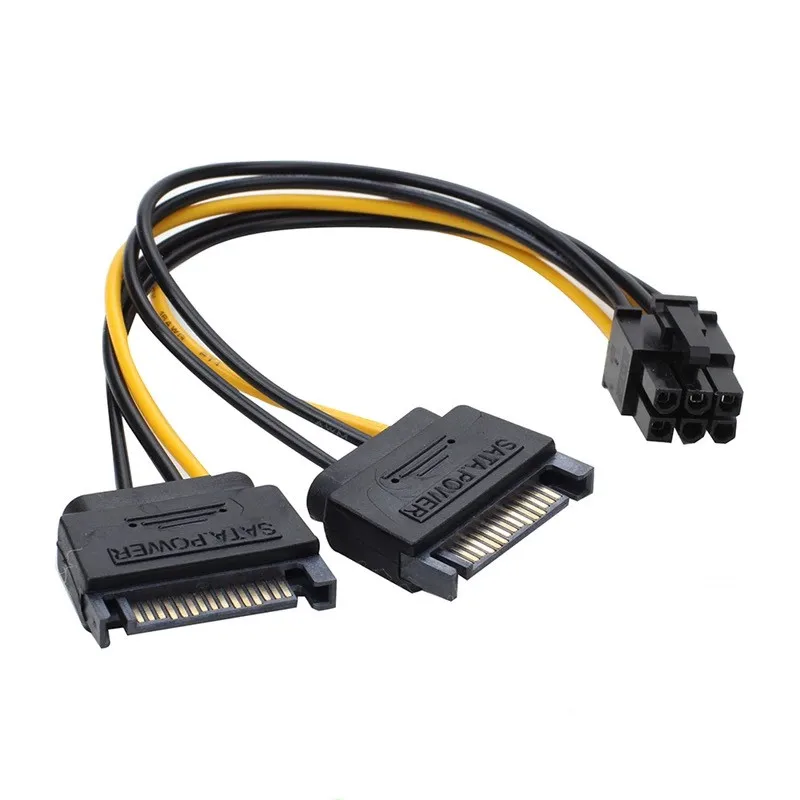 Cable de alimentación de tarjeta de vídeo PCIe PCI-E Express Dual SATA macho de 15 pines a macho de 6 pines para tarjetas gráficas