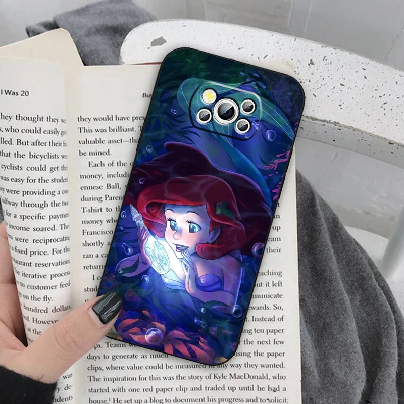 Disney-funda de móvil de la Sirenita Ariel, carcasa trasera negra para Xiaomi Mi Poco F5 F4 F3 X6 X5 X4 X3 M6 M5S M4 M3 C65 Pro GT NFC 5G - imagen 4
