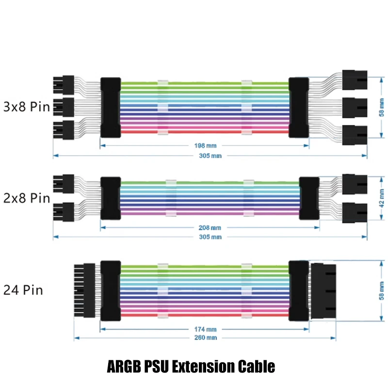 Cable RGB de extensión PSU para caja de PC, ATX 24 pines/PCI-E GPU 8 pinesX2, adaptador de transferencia de Streamer ARGB de línea de Color neón, sincronización M/B 5V 3 pines - imagen 3