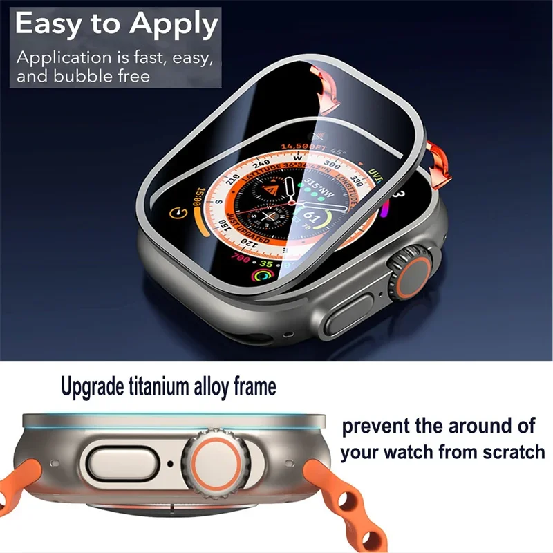2025 2 uds caja de aleación de aluminio + vidrio templado para Apple Watch Ultra 2 49mm Protector de pantalla antiarañazos iWatch Ultra 3 49mm - imagen 3