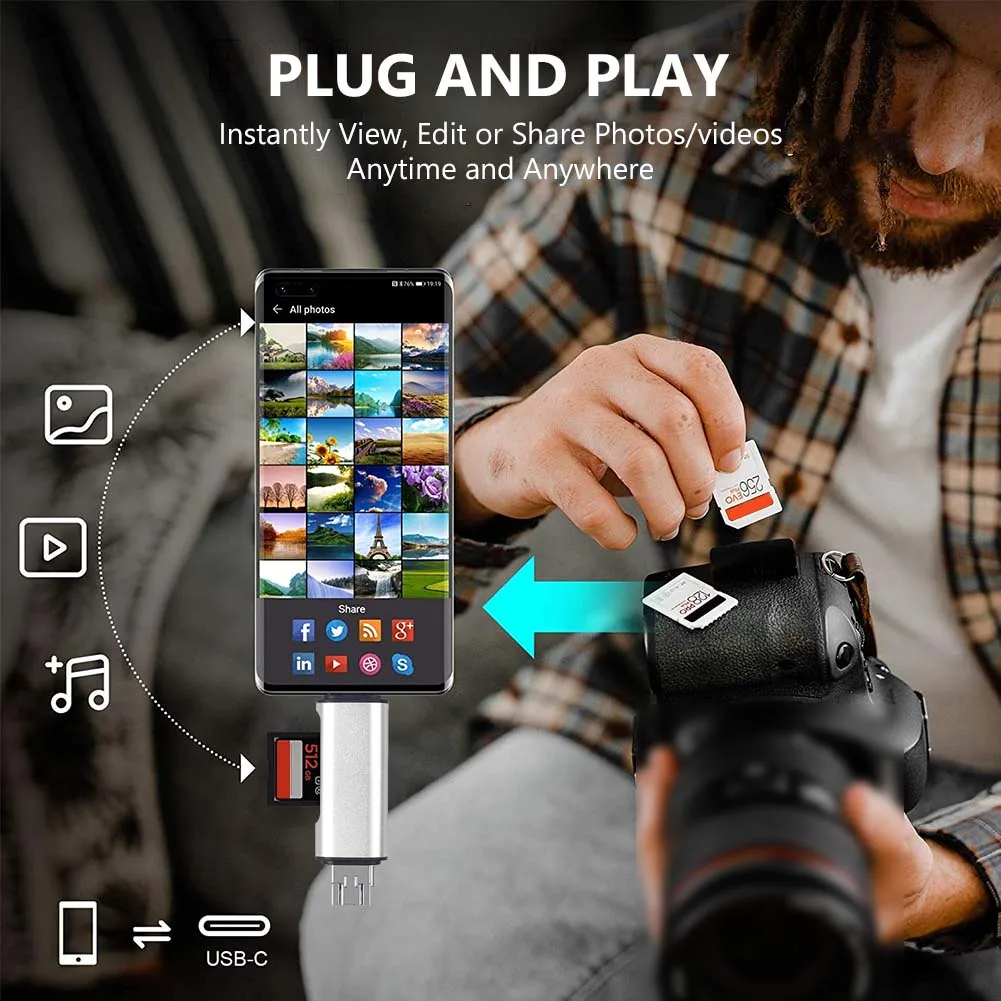 Lector de tarjetas USB 3,0 Micro USB tipo C transmisión de alta velocidad adaptador OTG SDHC SD TF lector de tarjetas MicroSD para tabletas teléfono portátil - imagen 5