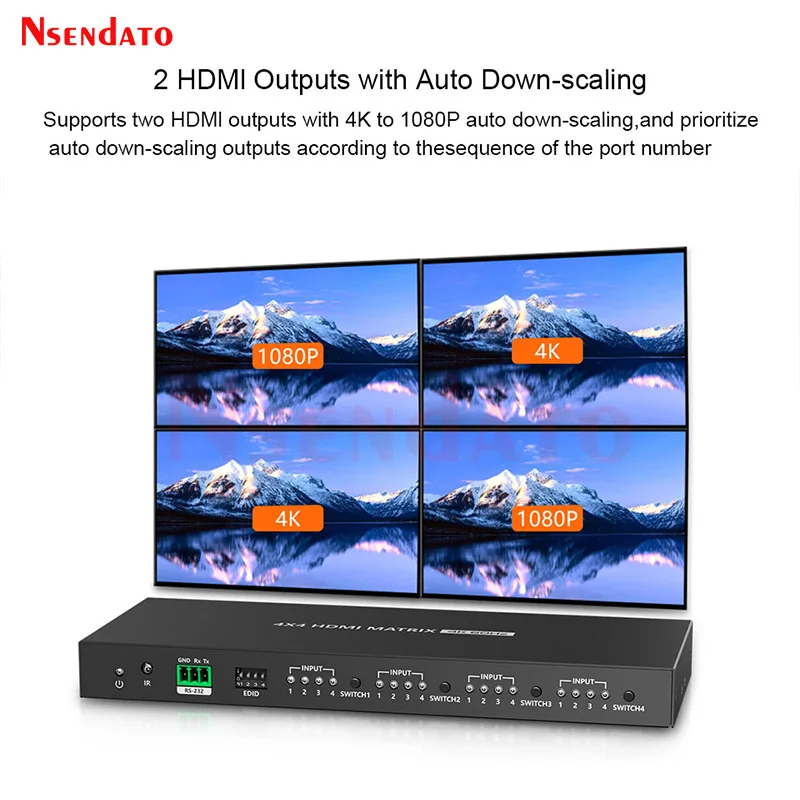 LKV424 4K 60Hz HDR HDMI interruptor de matriz verdadera 4 en 4 salidas UHD HDMI Matrix Switcher divisor Selector 4x4 con RS232 EDID para TV PC - imagen 4