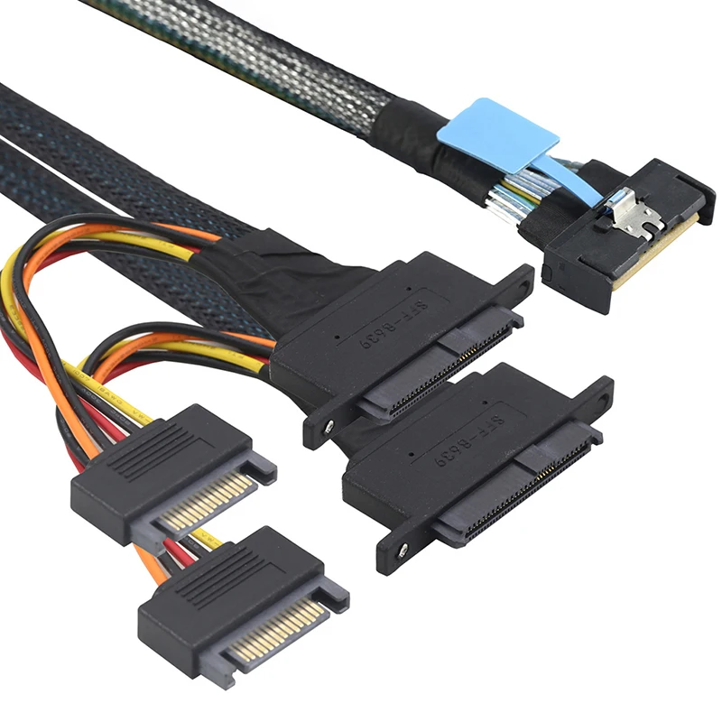 PCI-E Slimline 5.0 MCIO 8i 74 pines a 2X SFF-8639 + cable de alimentación SATA 15P con orificios para tornillos - imagen 2