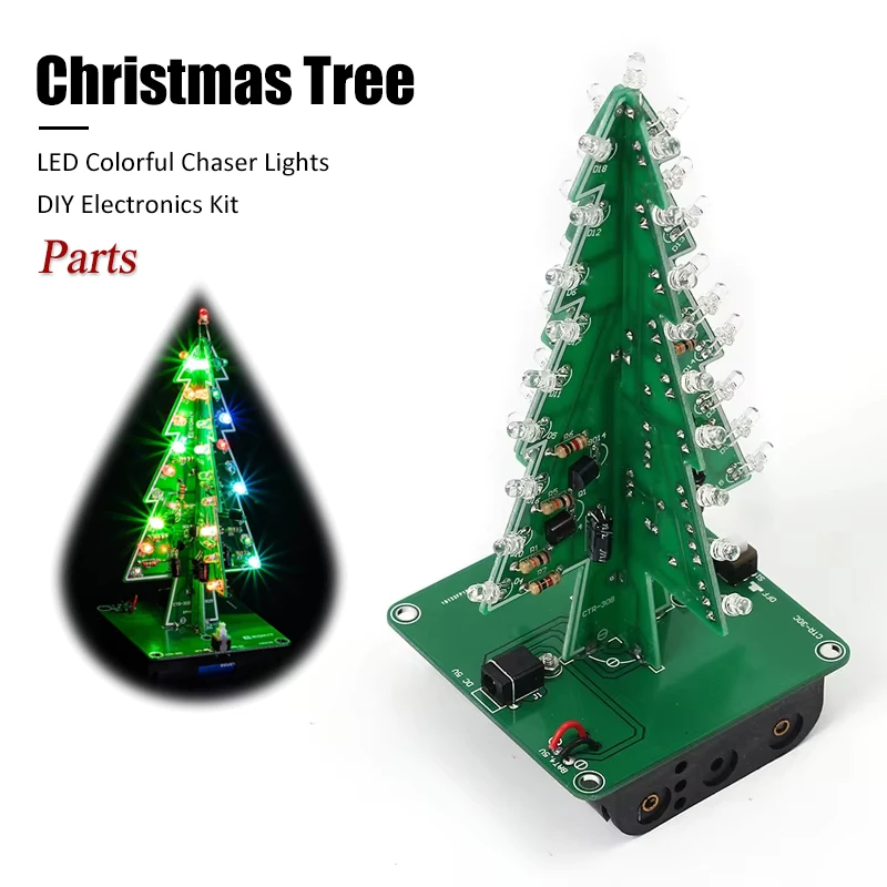 Kit DIY de LED de árbol de Navidad 3D creativo, Kit de circuito de Flash LED rojo/verde/amarillo, Suite electrónica divertida, PCB de 3 colores/7 colores - imagen 2