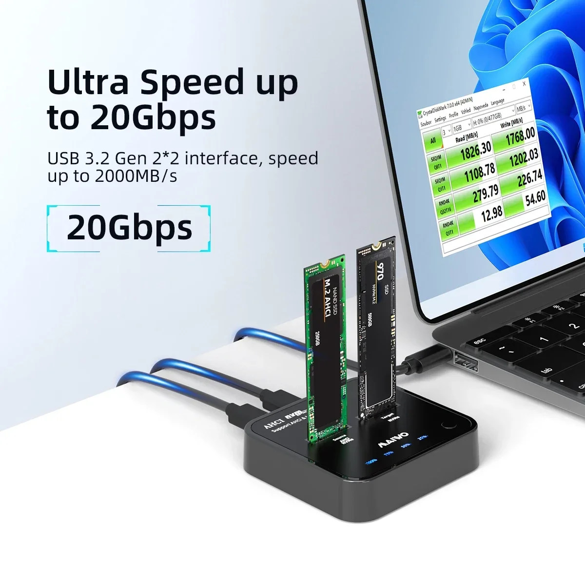 MAIWO M2 NVMe SSD Enclosure Adapter Mobile Case Supports NVMe/AHCI Case 20Gbps To NVMe PCIe External Enclosure with Office Clone - imagen 3