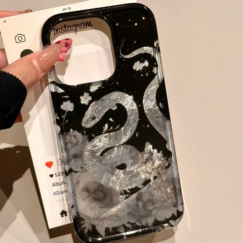 Funda de teléfono de serpiente con purpurina de Año Nuevo de lujo para iPhone 16 15 14 13 12 11 Mini Pro Max X XR XSMax 8 Plus, funda suave con patrón de glaciar - imagen 2