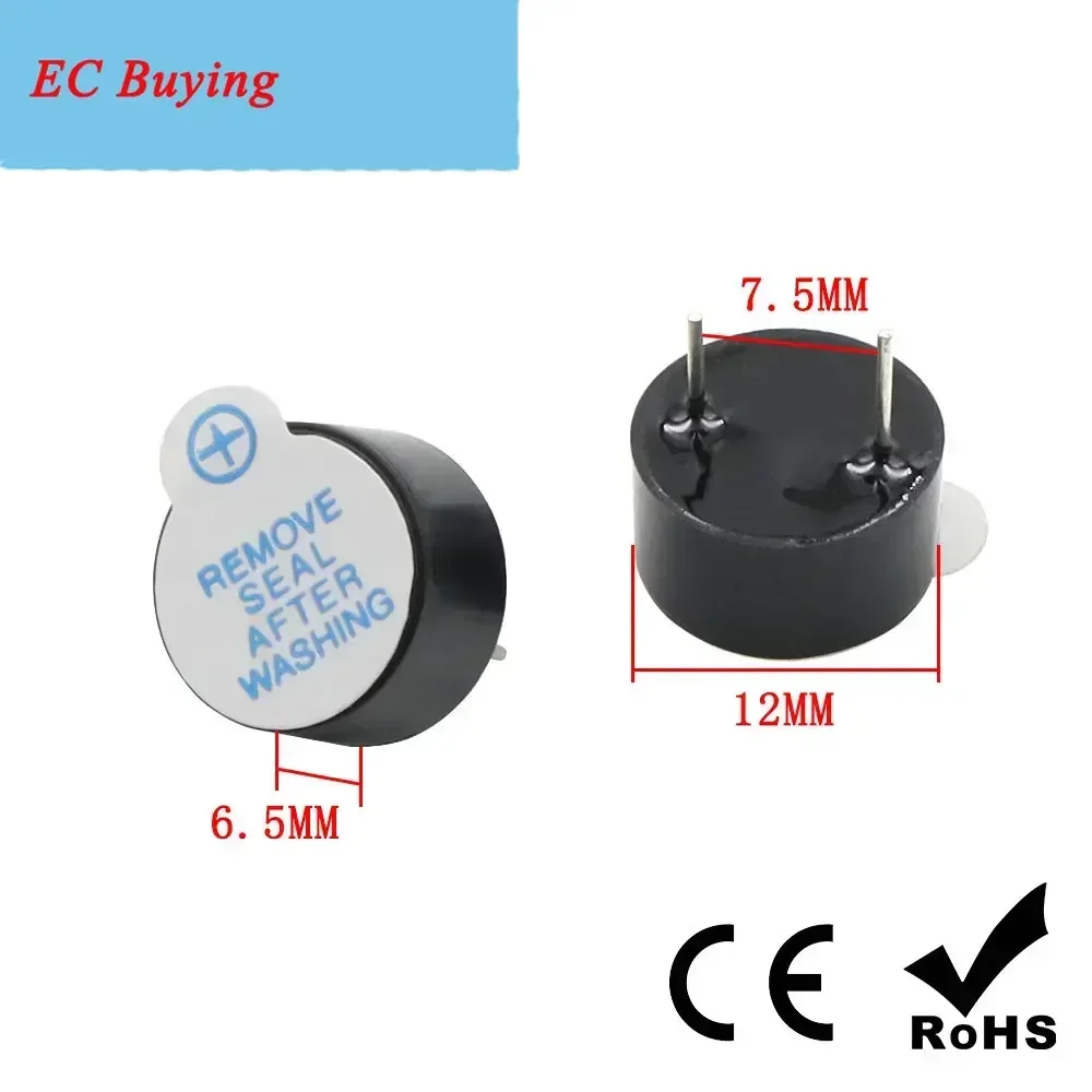10 unids/lote 3V/5V/12V 12065 alarma de zumbador integrada activa altavoz zumbador Universal electromagnético 12*6,5 MM TMB12065 - imagen 3