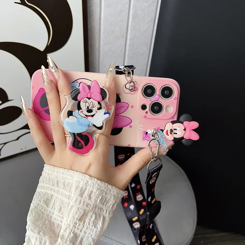 Para iPhone 16 15 14 13 12 11 XR Xs 8 7 6 Pro Max mini Plus e Wink Minnie Funda con cuerda de soporte - imagen 4