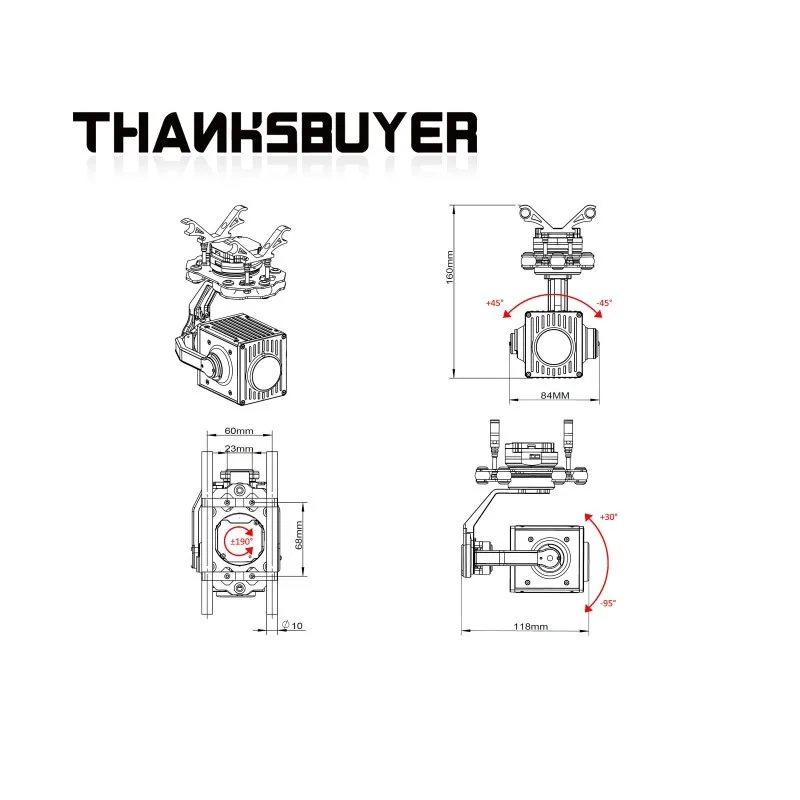 Tarot T10X-Plus 4K 8.29MP Gimbal de 3 ejes Cámara Drone Gimbal con zoom óptico 10X y salida de red - imagen 5
