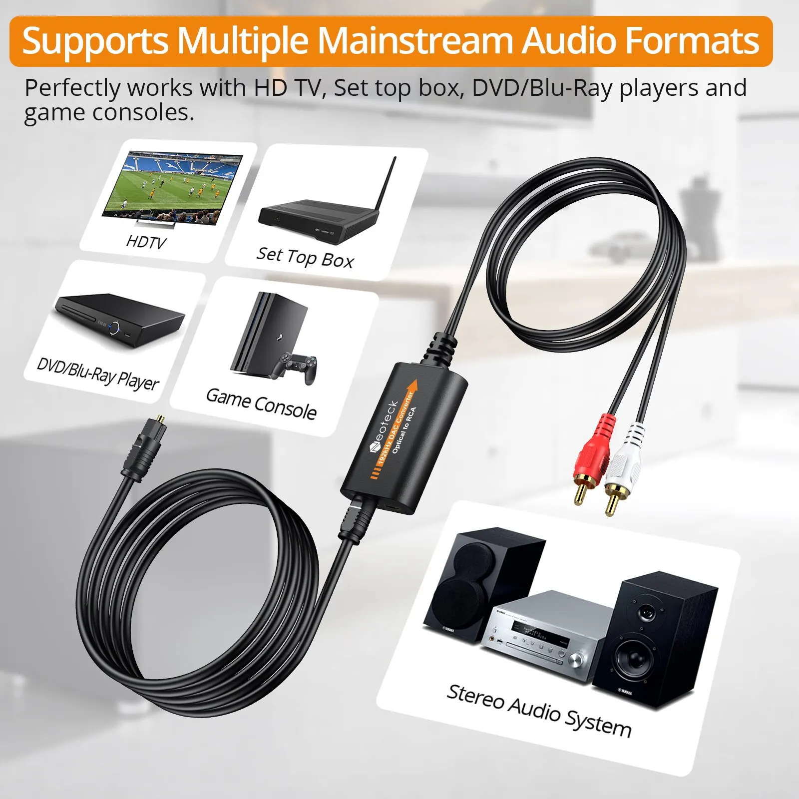 Neoteck-Convertidor de Audio Digital a analógico, adaptador de Audio óptico Toslink a RCA, conector macho, convertidor DAC, 192kHz - imagen 4
