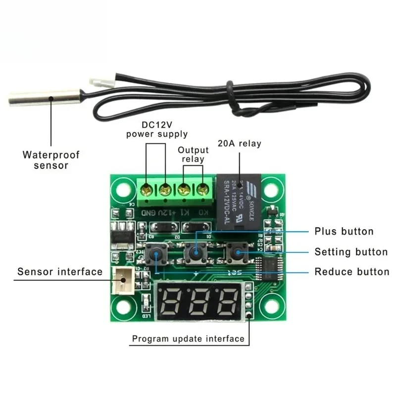 1 Uds XH-W1209 DC 12V módulo controlador de temperatura del termostato Digital con pantalla LED módulo de interruptor del controlador de temperatura - imagen 3