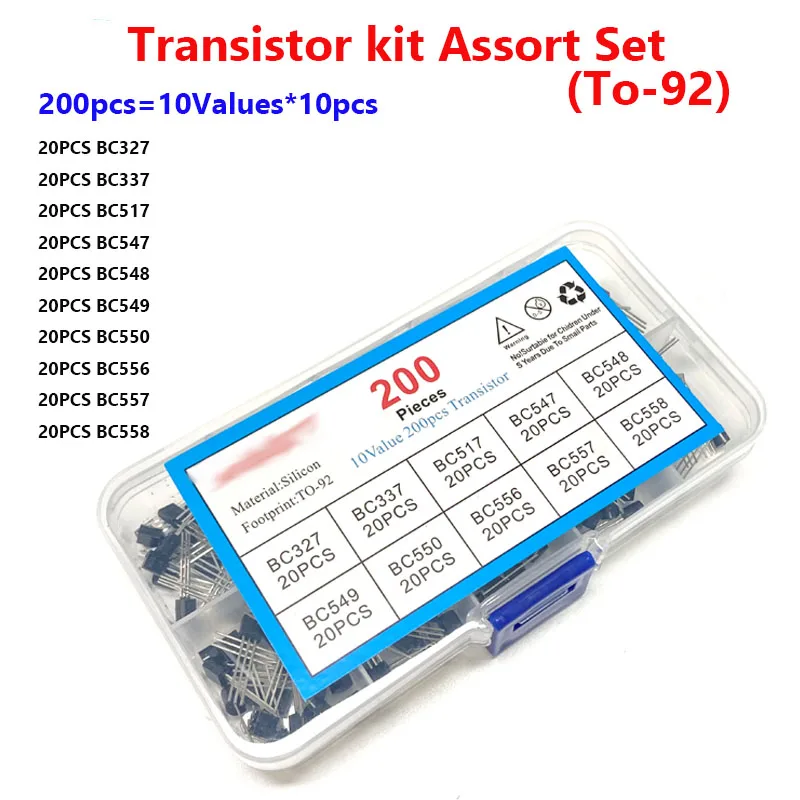 Kit de transistores TO-92 conjunto surtido PNP NPN BC517 BC547 BC548 BC327 BC337 BC549 BC550 BC556 BC557 BC558 10 valores 200 Uds - imagen 2