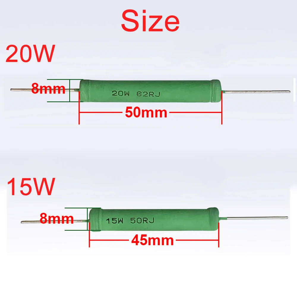 10 Uds RX21 resistencia de potencia enrollada de alambre 15W 20W 5 por ciento de tolerancia 0,1 Ohm a 15K Ohm resistencias cerámicas de alta potencia - imagen 4
