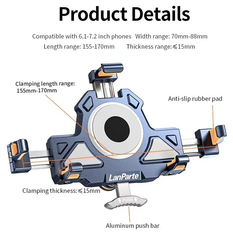 Soporte de teléfono de Metal a prueba de golpes para motocicleta, 4 amortiguadores de vibración, cargador inalámbrico de 15W, carga rápida, soporte para bicicleta y motocicleta - imagen 5