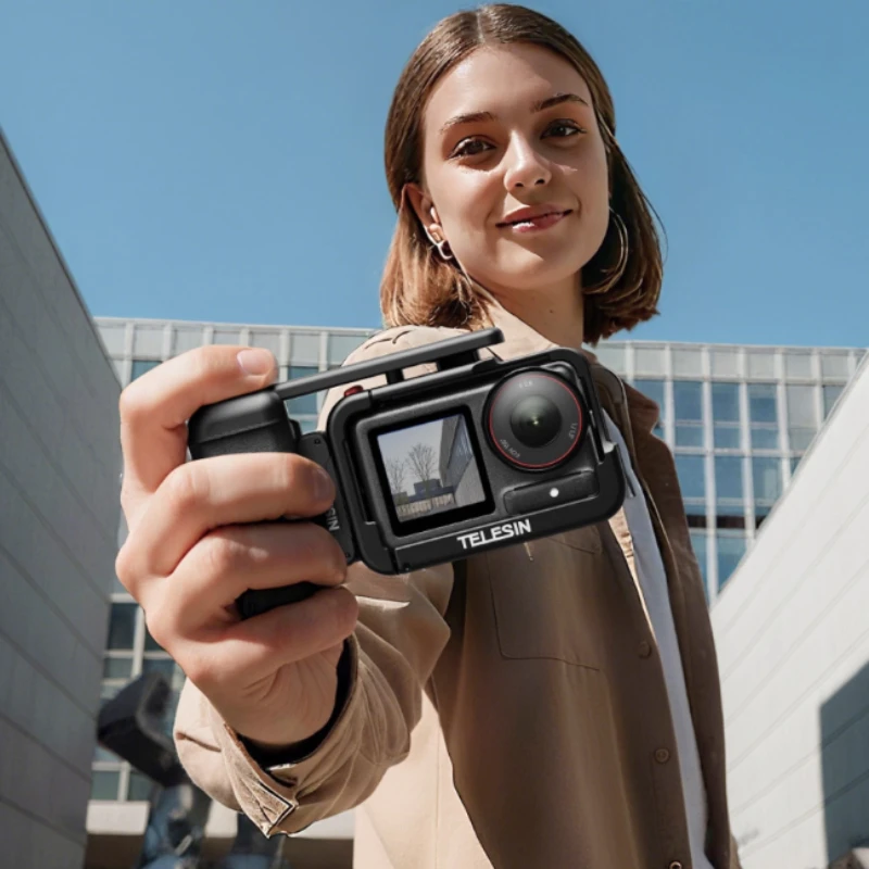 TelesinFor DJI OSMO Action 3/4/5 Pro soporte de agarre portátil soporte de liberación rápida jaula Kit de obturador marco de mano carcasa de aluminio - imagen 4