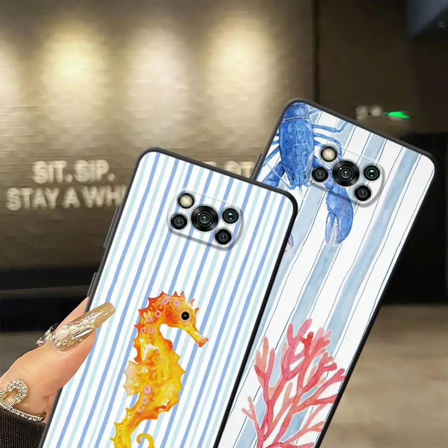 Funda de teléfono suave negra con animales marinos para Xiaomi Poco C61 F1 M3 M4 M7 Pro C50 F3 M5 C75 X3 X4 X5 X7 Pro C40 C71 - imagen 4