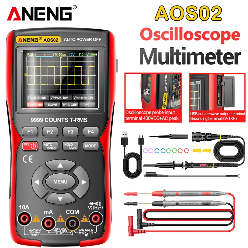 Osciloscopio ANENG AOS02 Kit multímetro 10MHz ancho de banda 48 MS/s muestreo alcance portátil DIY captura de forma de onda herramientas de reparación de automóviles DIY - imagen 2