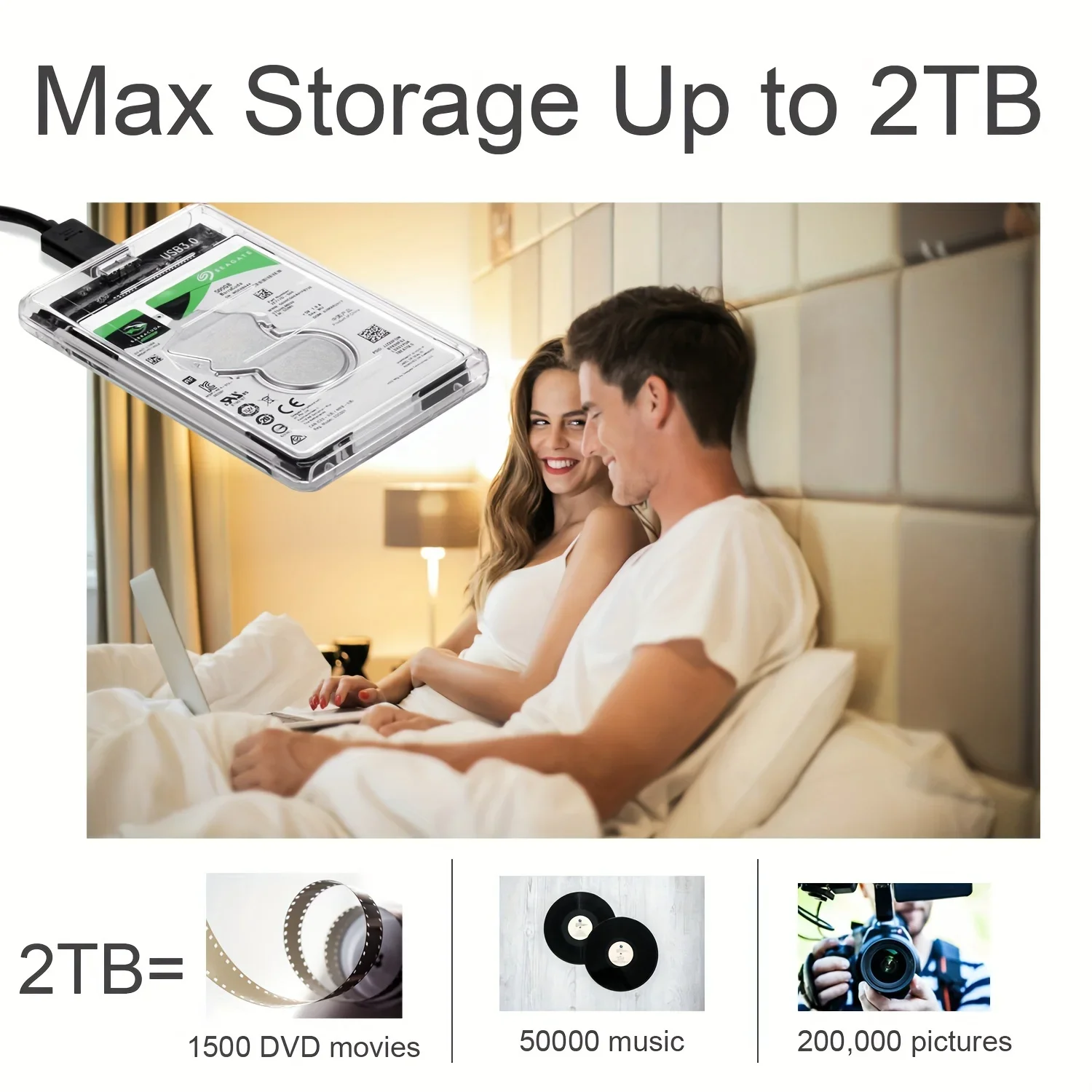 Caja HDD transparente, carcasa HDD de 2,5 pulgadas SSD SATA a USB 3,0 tipo C 3,1, adaptador portátil, caja de disco duro externo sin herramientas - imagen 5