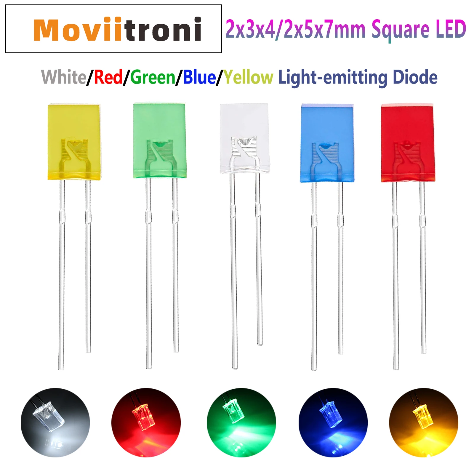 100 Uds 2X5X7mm/2X3X4mm LED cuadrado 257/234 blanco rojo amarillo verde azul diodo emisor de luz lámpara electrónica multiusos Kit DIY