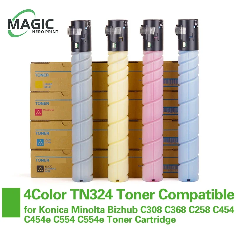 Tóner Compatible TN324 TN-324 de 4 colores Compatible con Konica Minolta Bizhub C308 C368 C258 C454 C454e C554 C554e cartucho de tóner