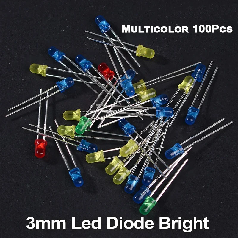 Diodos emisores superbrillantes, lámparas Led de 3mm, 100 piezas, F3, individuales, varios colores