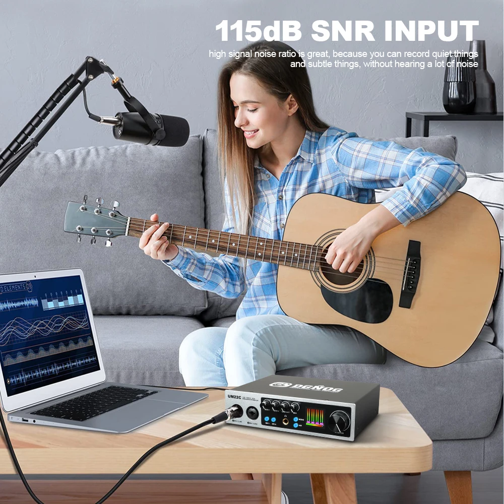 DGNOG UM22C interfaz de Audio USB 32bit/768KHz tarjeta de sonido de grabación USB-C profesional para estudio de guitarra Podcast canto Streaming - imagen 3