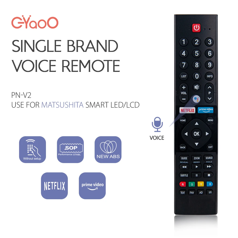 Control remoto inalámbrico por voz PN-V2 para Panasonic con botón de red de vídeo Netflix Prime