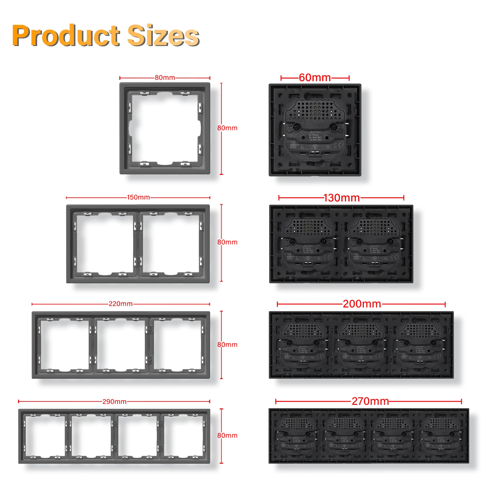 BSEED 1/2 interruptores de luz de pared enchufe de alimentación de la UE USB tipo c TV/ST/TL CAT6 mecanismo de enchufes de Internet piezas de bricolaje marcos de plástico - imagen 5