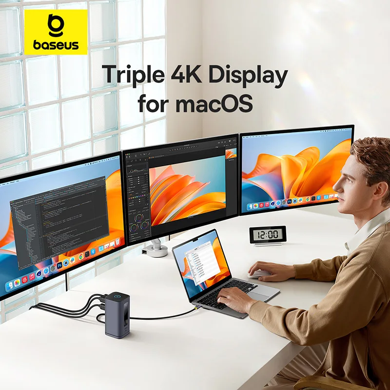 Baseus USB C HUB para Mac M3 M2 M1 sistema HDMI 4K @ 60Hz MST Triple pantalla para MacBook Air Pro Window 11-en-1 HUB estación de acoplamiento - imagen 4