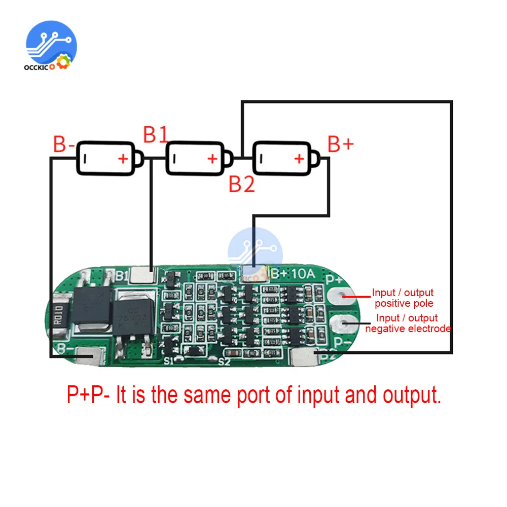 Placa de protección de cargador de batería de litio BMS 3S 10A 12V para carga de celda de batería de iones de litio 18650 V-11,1 V con equilibrio - imagen 2