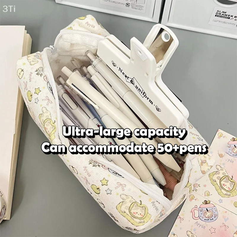 Estuche para lápices con estampado de gato bonito, bolsa para lápices con gatito de dibujos animados, bolsas de maquillaje, bolsa de almacenamiento de papelería de gran capacidad, suministros escolares para estudiantes - imagen 4