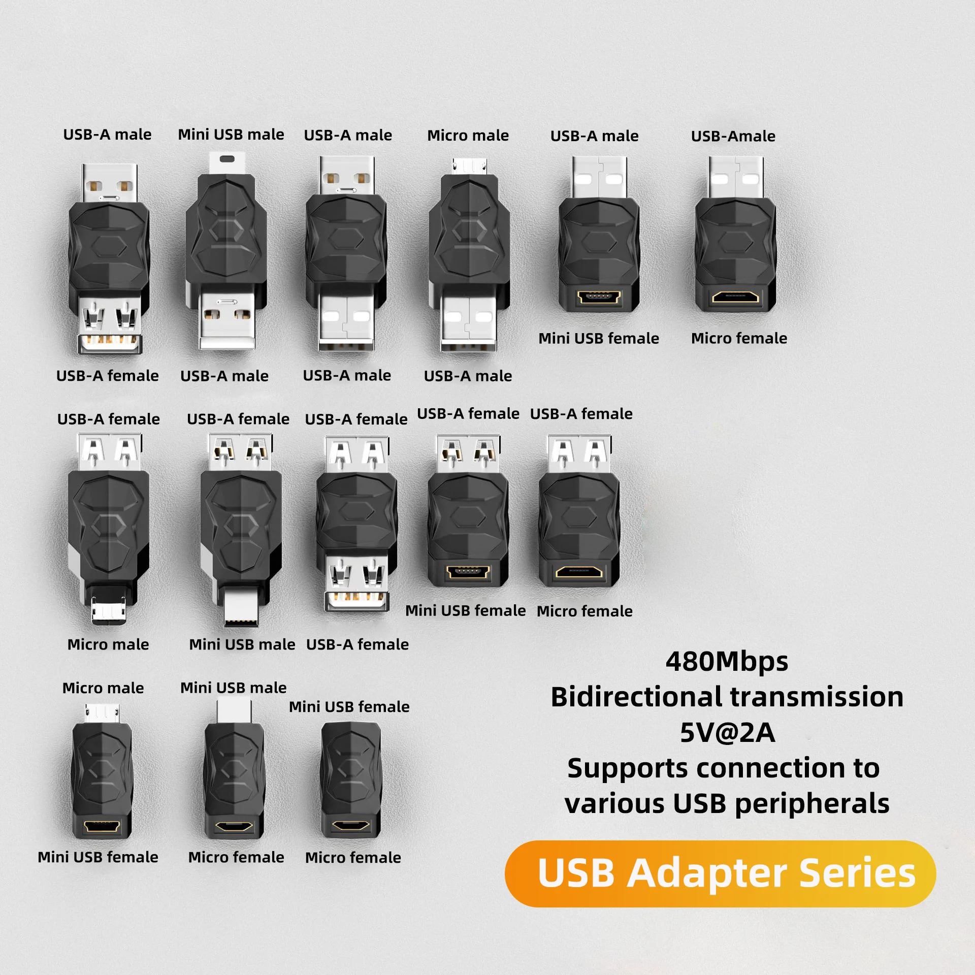 2 uds USB a Micro USB Mini adaptador USB convertidor Usb macho a hembra 480Mbps adaptable a varios convertidores de la serie USB - imagen 2