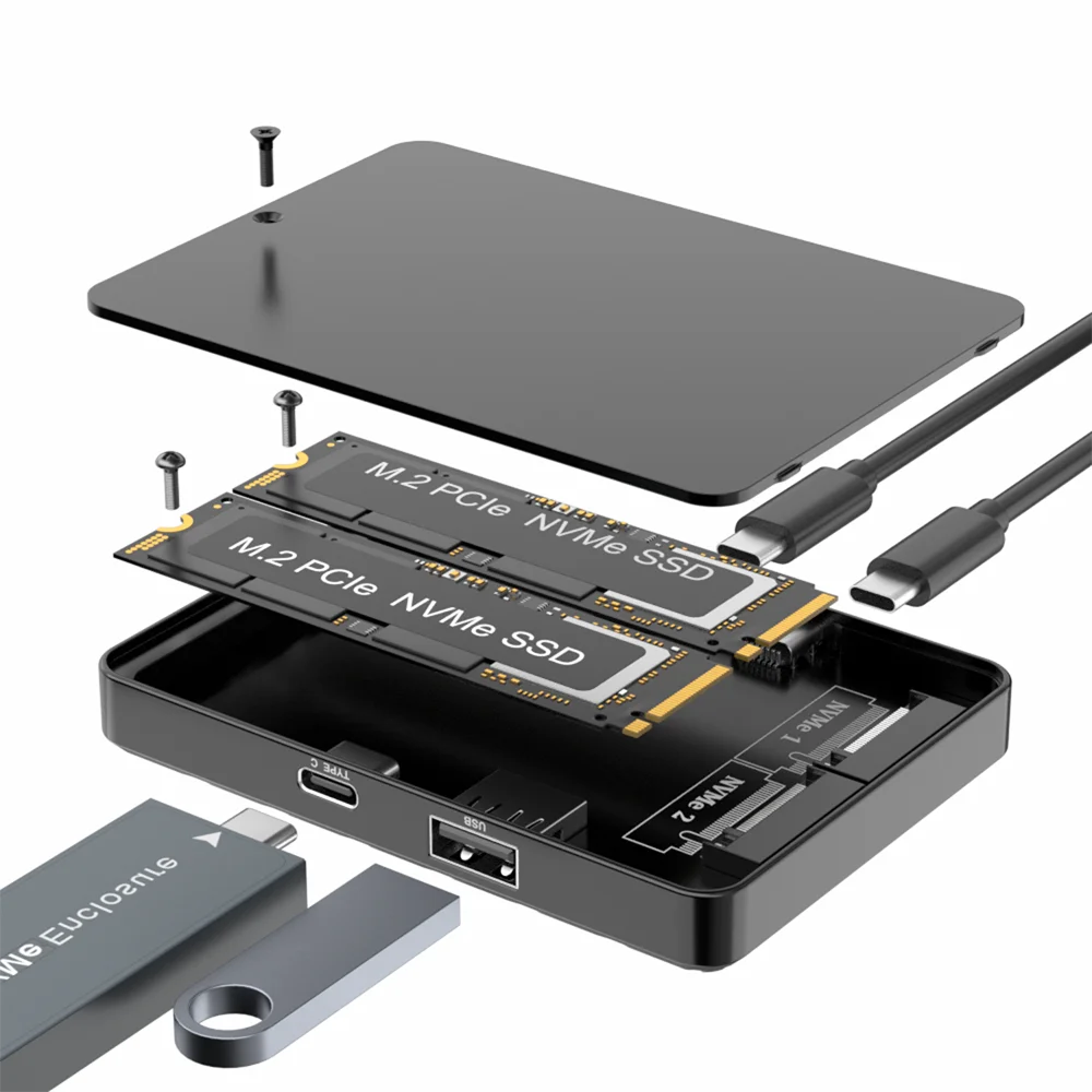Funda SSD NVME M2 de doble bahía, 10G Uds., estación de acoplamiento NVMe, USB tipo C M.2, 22x30/42/60/80, caja SSD, adaptador de unidad de estado sólido - imagen 2
