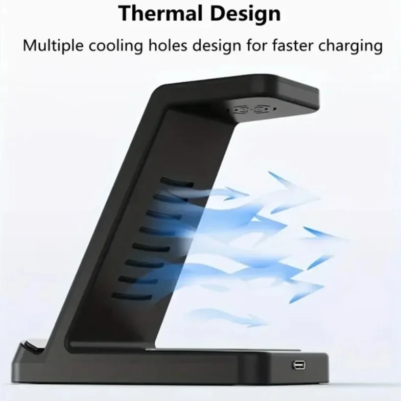 Cargador inalámbrico 3 en 1, soporte para teléfono de escritorio para iPhone 17 16 Pro Max 15 14 13 12 Apple Watch 11 ~ 2 Airpods Pro 3/2, carga rápida - imagen 5