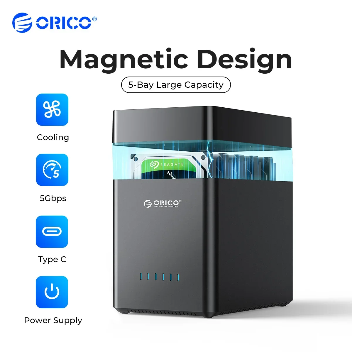 ORICO 5 Bay Caja de disco duro externo de 3,5 pulgadas SATA magnético a USB3.0/Tipo-C Caja de disco duro para HDD SDD de 2,5 ''3,5 pulgadas - imagen 2