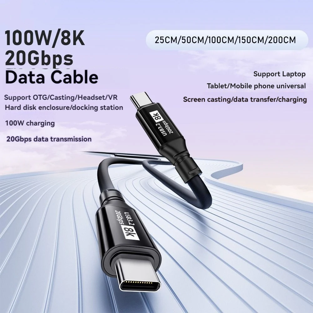 USB 3,2 C a C 8K 4K pantalla Cable de datos de 20Gbps tipo C PD 100W 5A Cable de carga rápida para Thunderbolt3 portátil teléfono móvil tableta - imagen 2
