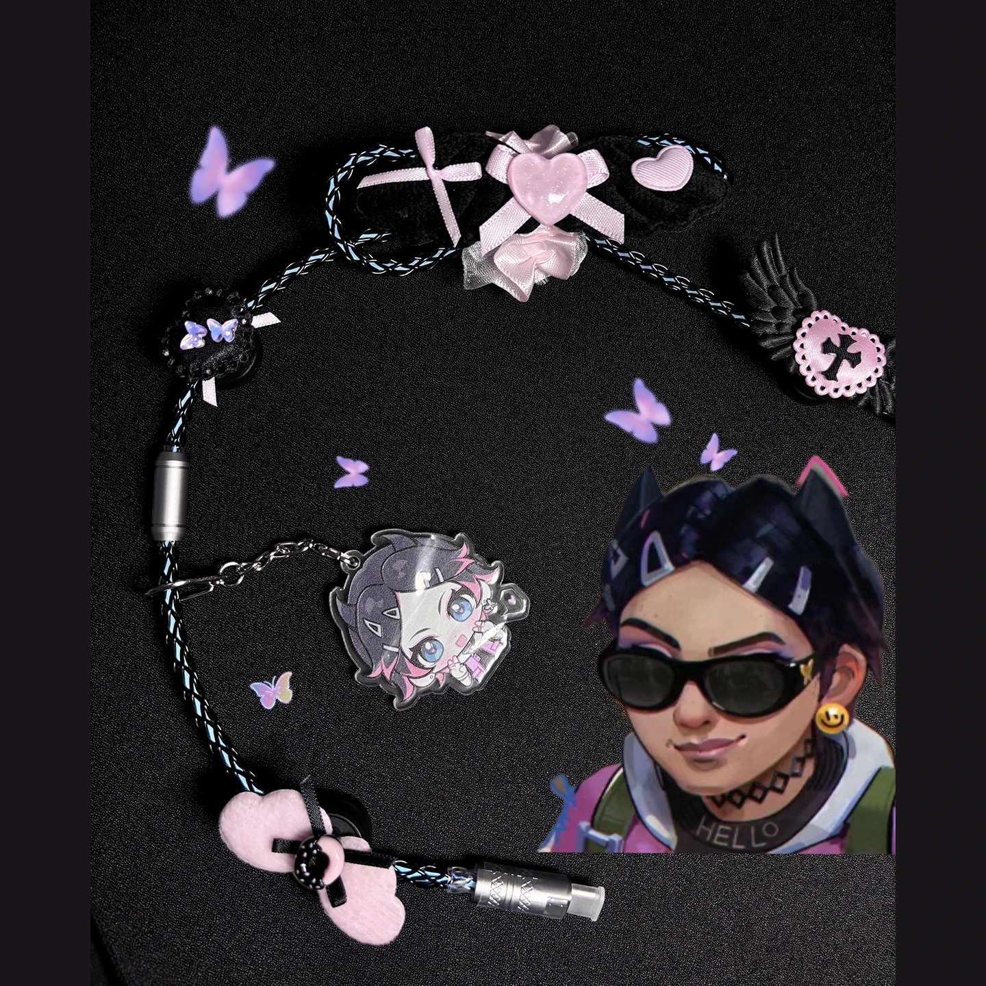 Cable de teclado Rgb con tema de clavo, luz de emisión completa, velocidad de retorno de 8K, 1,3 m, Cable de aviador de teclado de eje magnético de cobre y cristal único