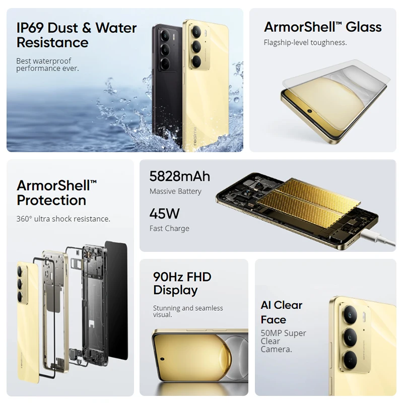 Global Version realme C75 Smartphone 6.72'' 90Hz FHD Display 50MP AI Camera 5828mAh Battery 45W Charge IP69 Dust Water Resistance - imagen 3