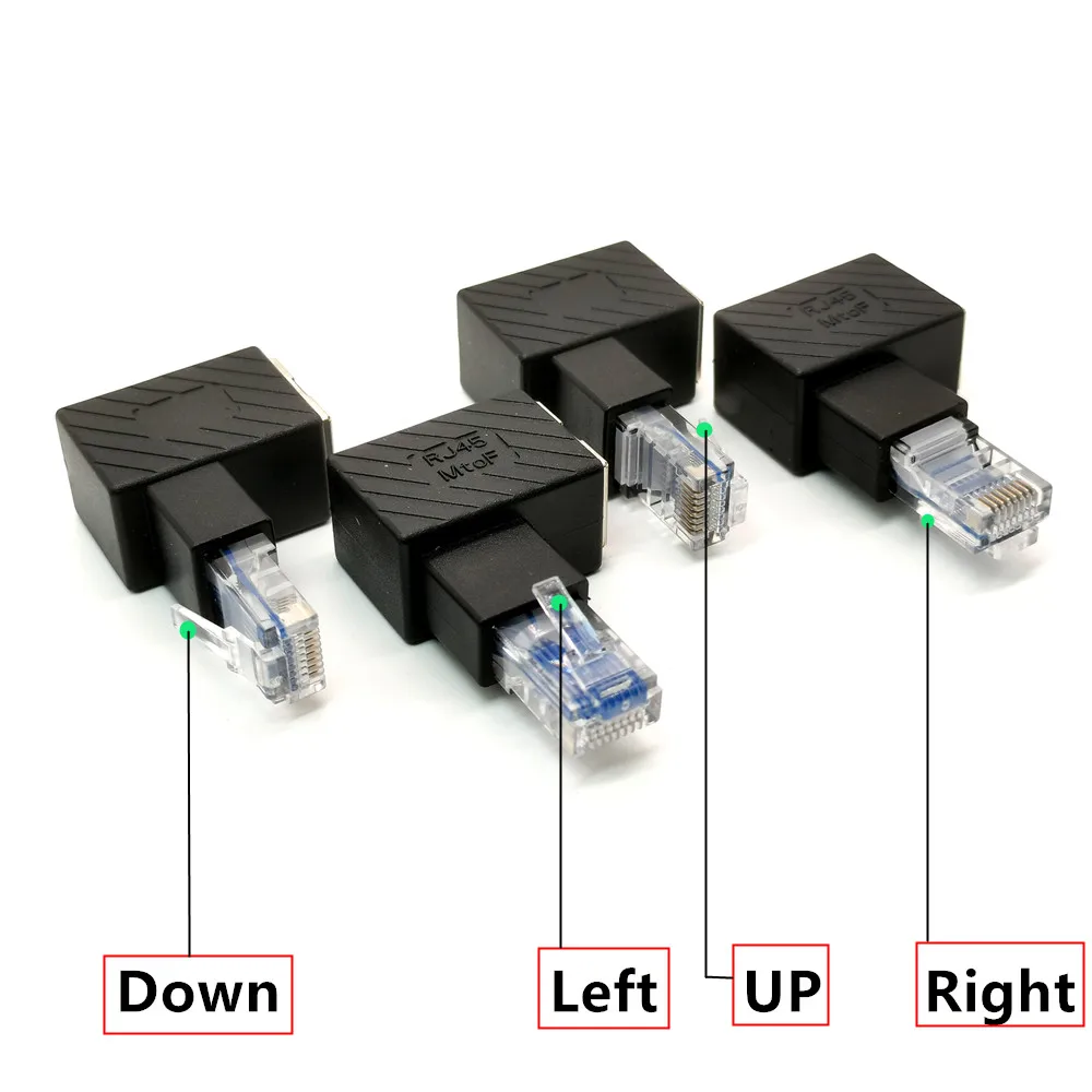 Adaptador Ethernet de ángulo recto arriba y abajo izquierdo, adaptador Ethernet hembra de 90 grados y 270 grados RJ45 8P8C a macho 8P8C - imagen 2