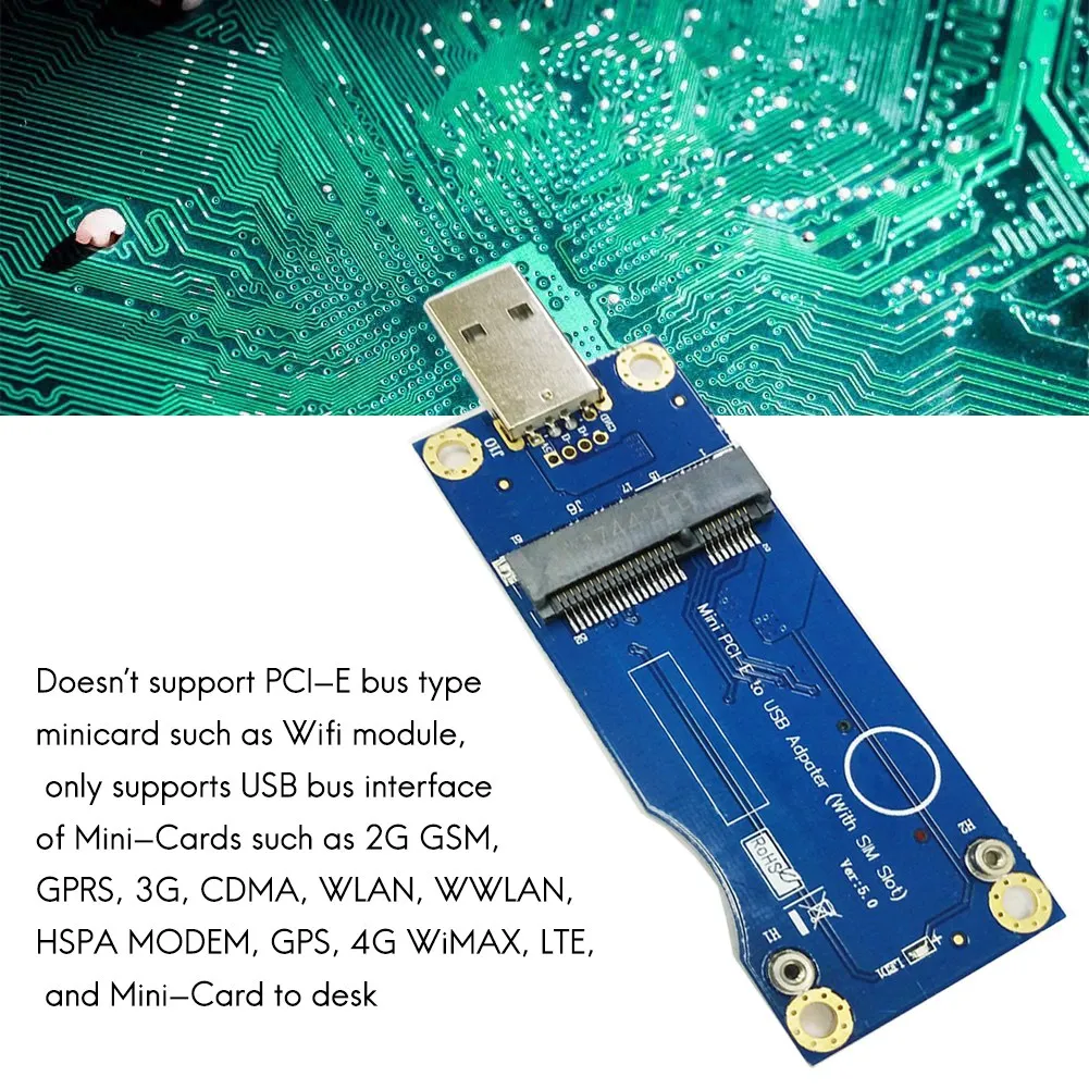 Mini adaptador PCI-E a USB con ranura para tarjeta SIM para módulo WWAN/LTE, placa adaptadora de módulo 3G/4G (grado Industrial) - imagen 2